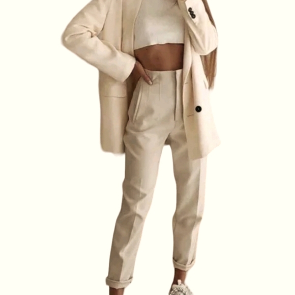 Zara High waisted pants  size-small Cream color - Picture 3 of 14